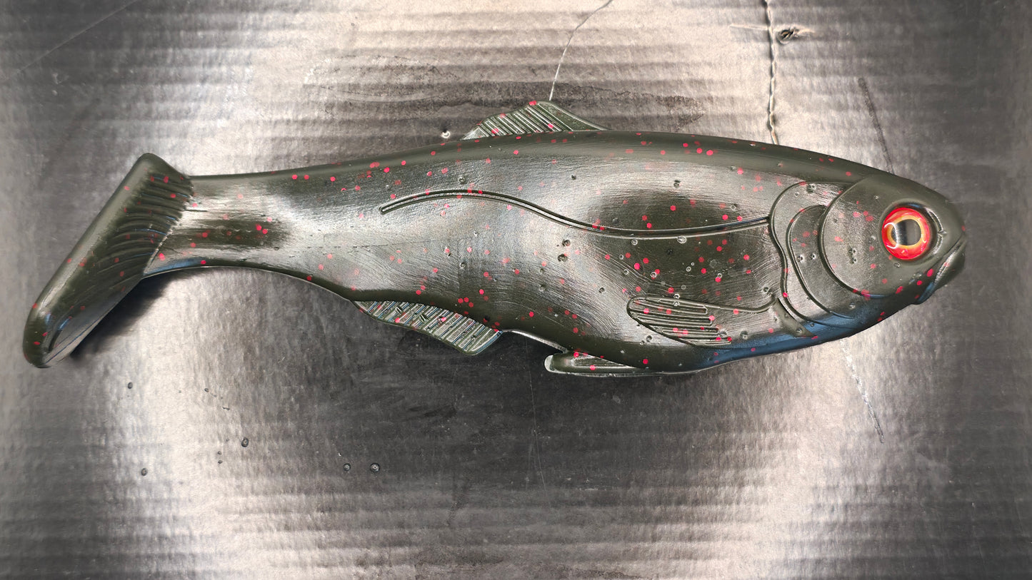 Dark Green Pumpkin Red Flake Weedless Shad